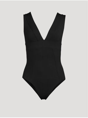 NWT VITAMIN A Black Plunge V-Neck One Piece Swimsuit Bodysuit WOMENS 6 SM